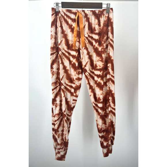 Saturdaze Pajama Set Naughty Tie Dye Rust Cream Pants and Cropped Top Sequins L - Picture 3 of 10